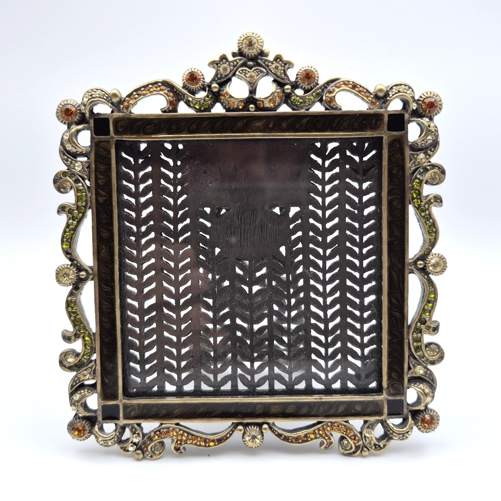 Tizo Jeweled Crystal Enameled 4x4 Frame Amber Champagne Metal